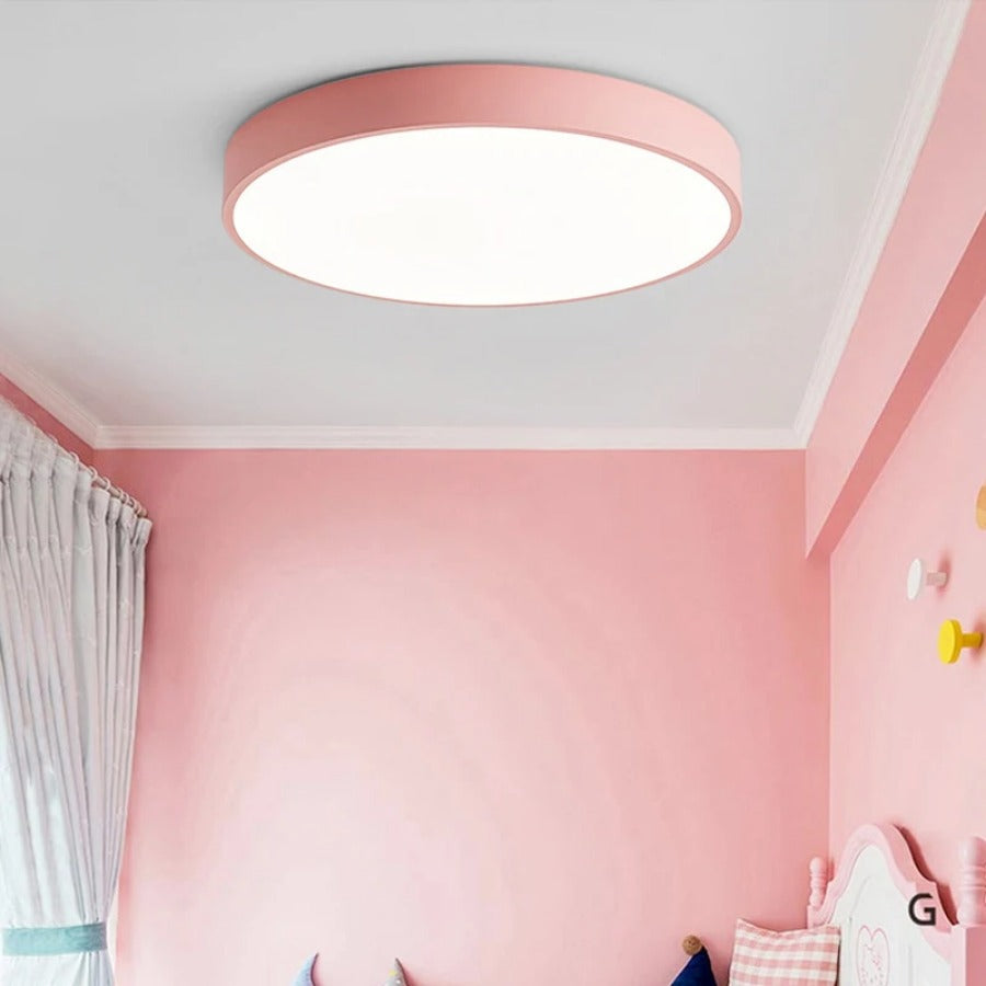 Nordic Wooden LED Ceiling Light Macaroon Round Flush Mount Lamp