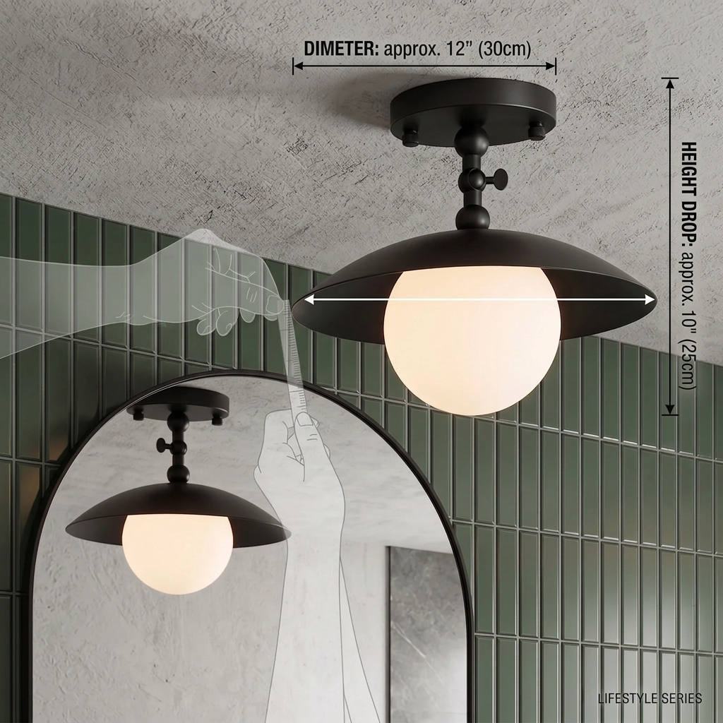 Brass Dome Semi-Flush Ceiling Lamp with Alabaster Shade | Mid-Century Light