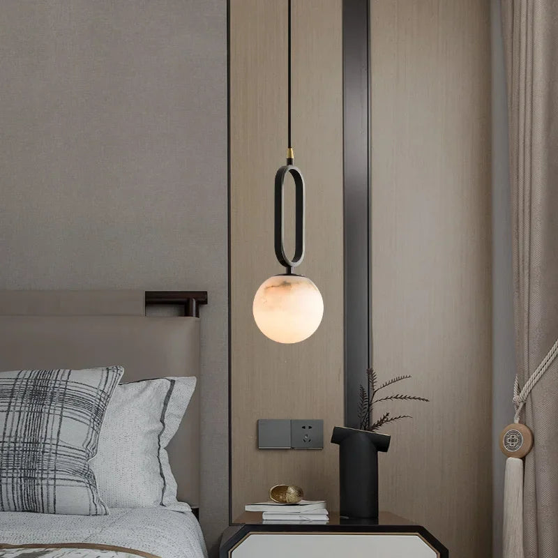 Natural Marble Pendant Light with Warm Diffused Glow | Luxury Dining Lamp