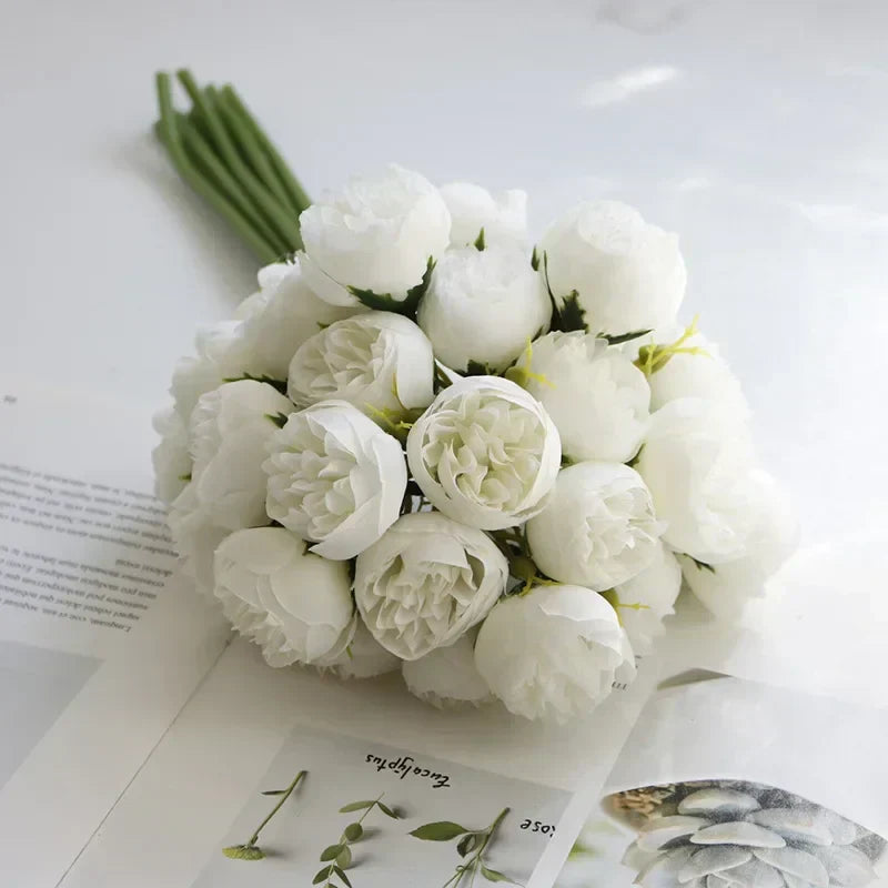 Artificial Peony Bouquet 27 Heads Silk Peony Flowers for Vase Decor