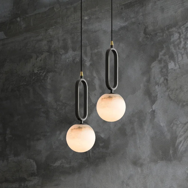 Natural Marble Pendant Light with Warm Diffused Glow | Luxury Dining Lamp