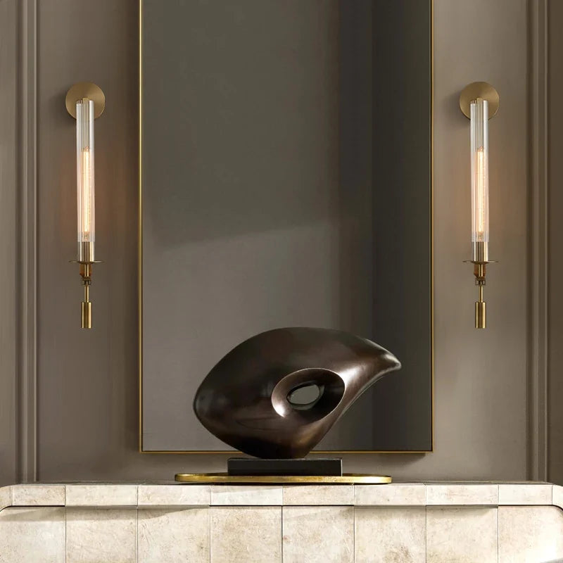 Modern Gold Wall Sconce with Iron and Glass Design | Nordic Bedroom Light