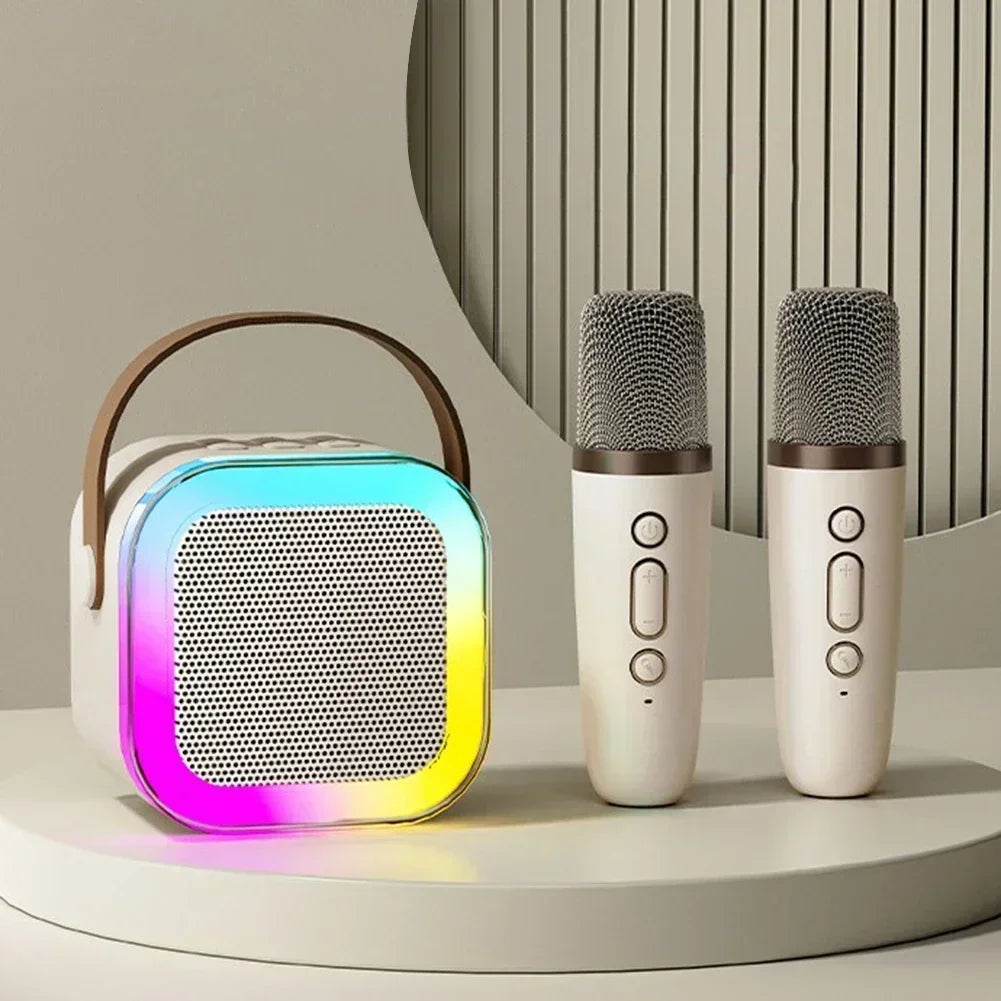 Portable Bluetooth Karaoke Speaker with 2 Wireless Mics & LED Lights Party System