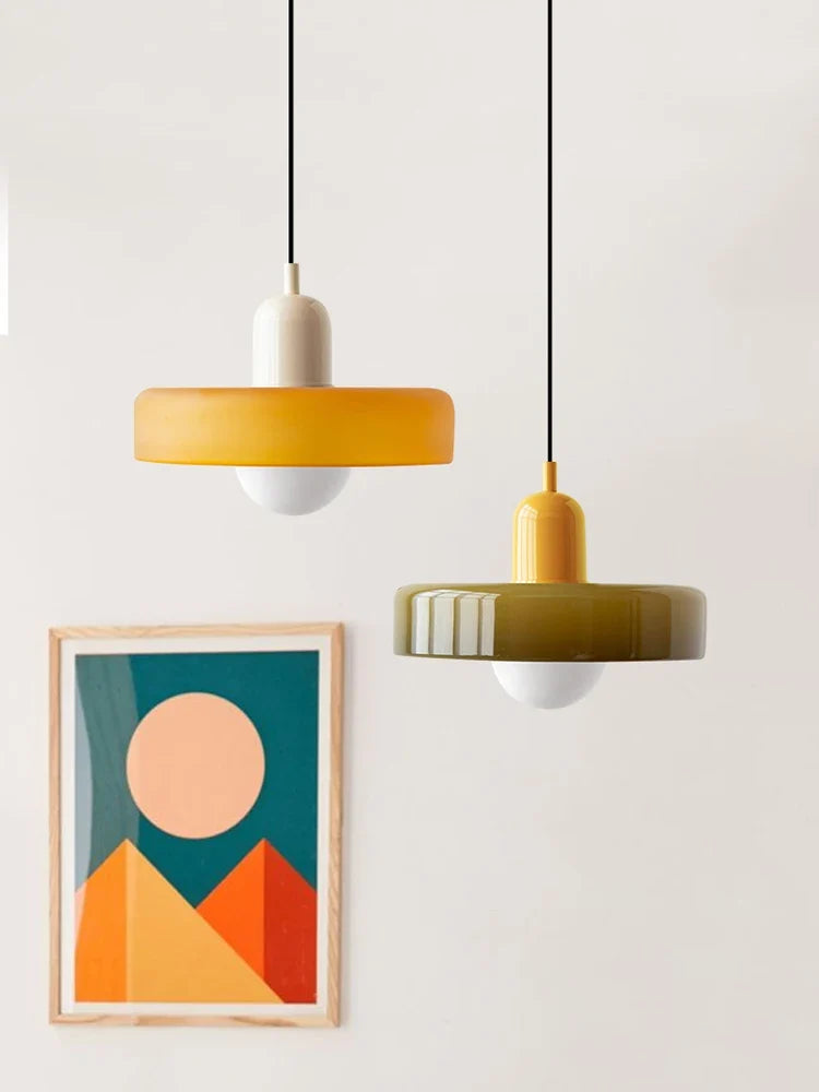 Bauhaus Dual-Tone Glass Pendant Light with Vibrant Colors | Modern Lamp
