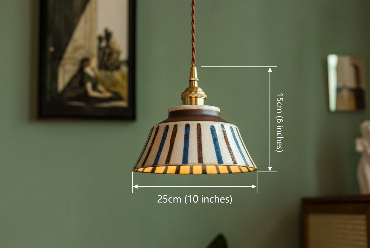 Hand-Painted Ceramic Pendant Light with Copper Fixture | Floral Kitchen Light