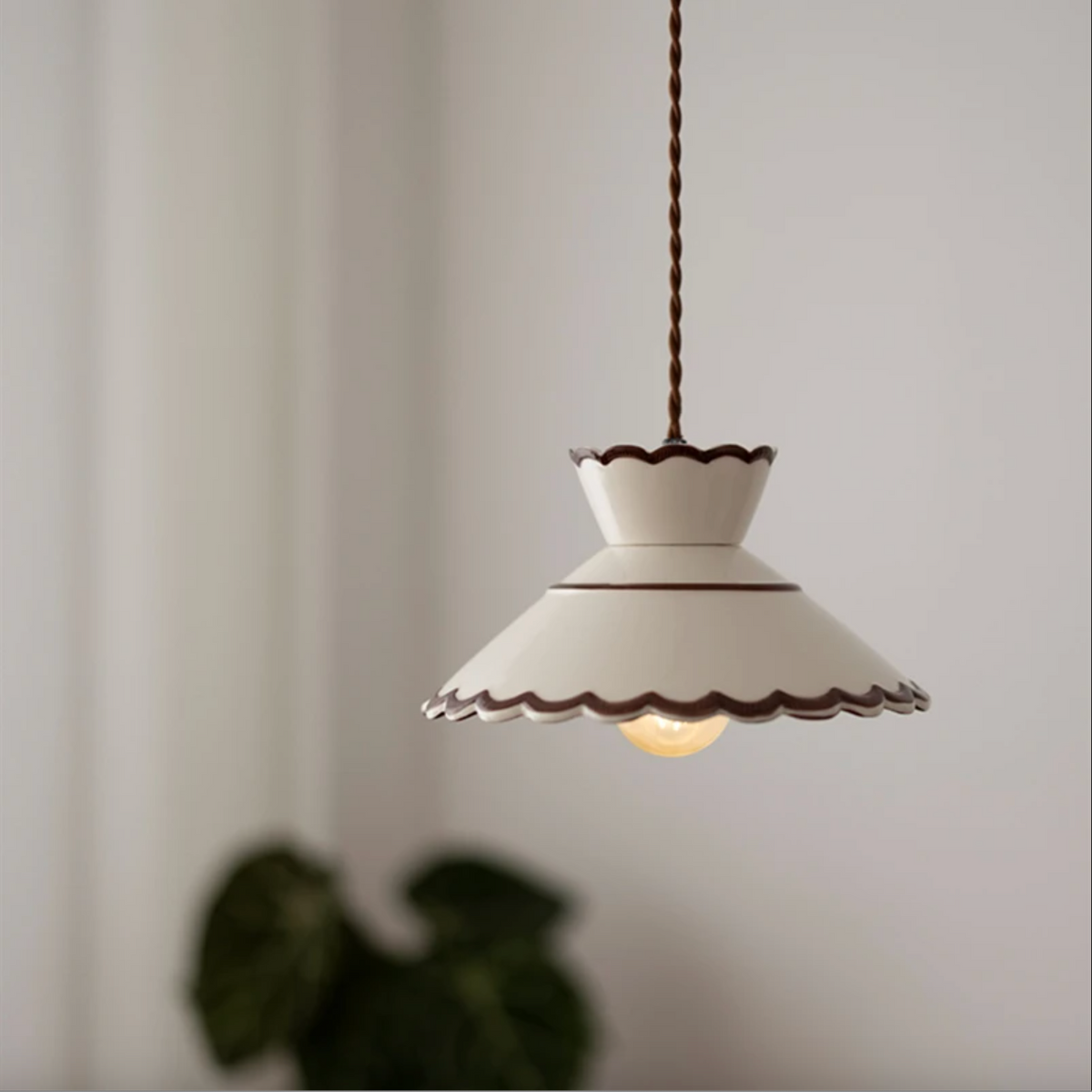 Hand-Painted Ceramic Pendant Light with Copper Fixture | Floral Kitchen Light