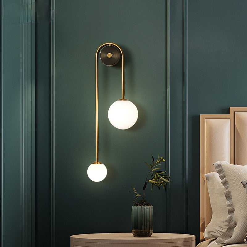 Nordic Gold Wall Sconce with White Glass Shade | Minimalist Light Fixture