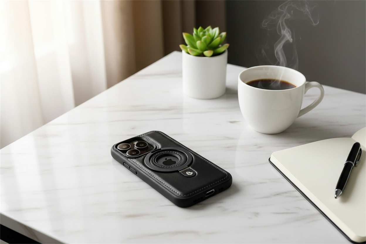 MagSafe Leather Phone Case with Ring Stand Shockproof Protective Cover