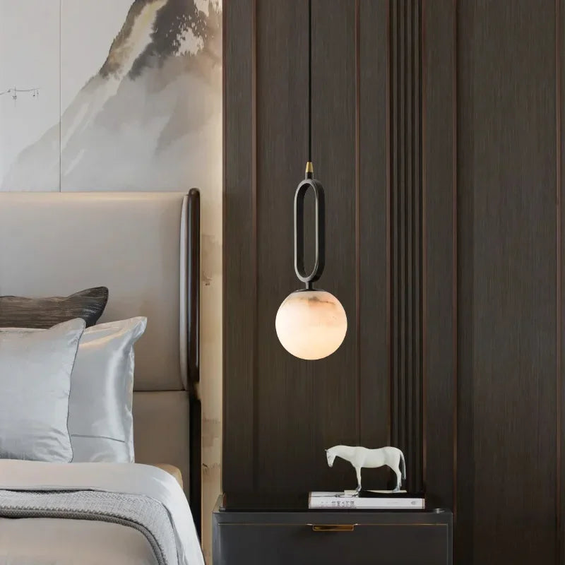 Natural Marble Pendant Light with Warm Diffused Glow | Luxury Dining Lamp