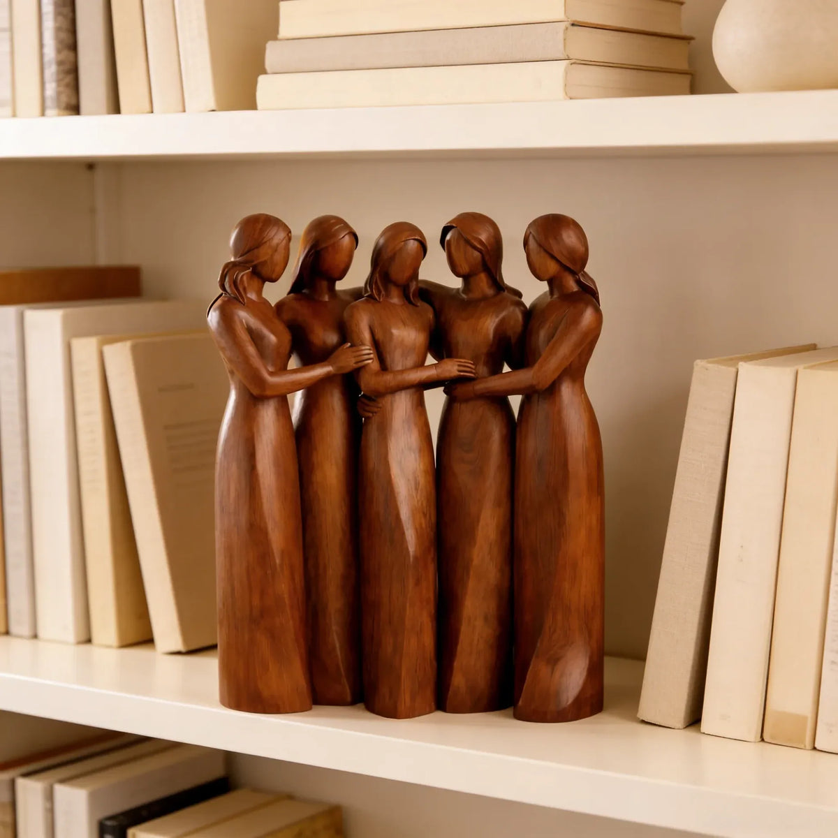 Sistora | Resin Sisters Sculpture with Wood Grain Finish | Friendship Gift for Home Decor