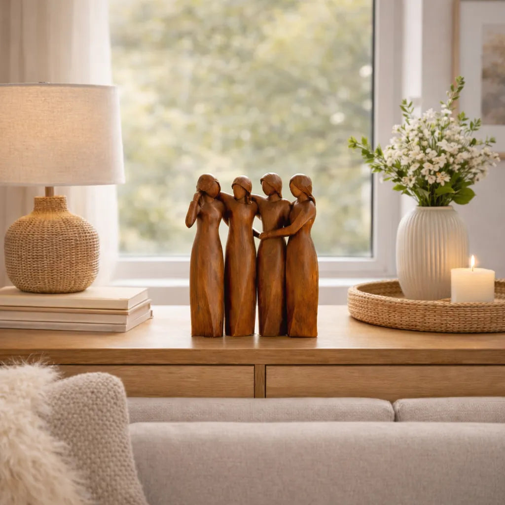 Sistora | Resin Sisters Sculpture with Wood Grain Finish | Friendship Gift for Home Decor