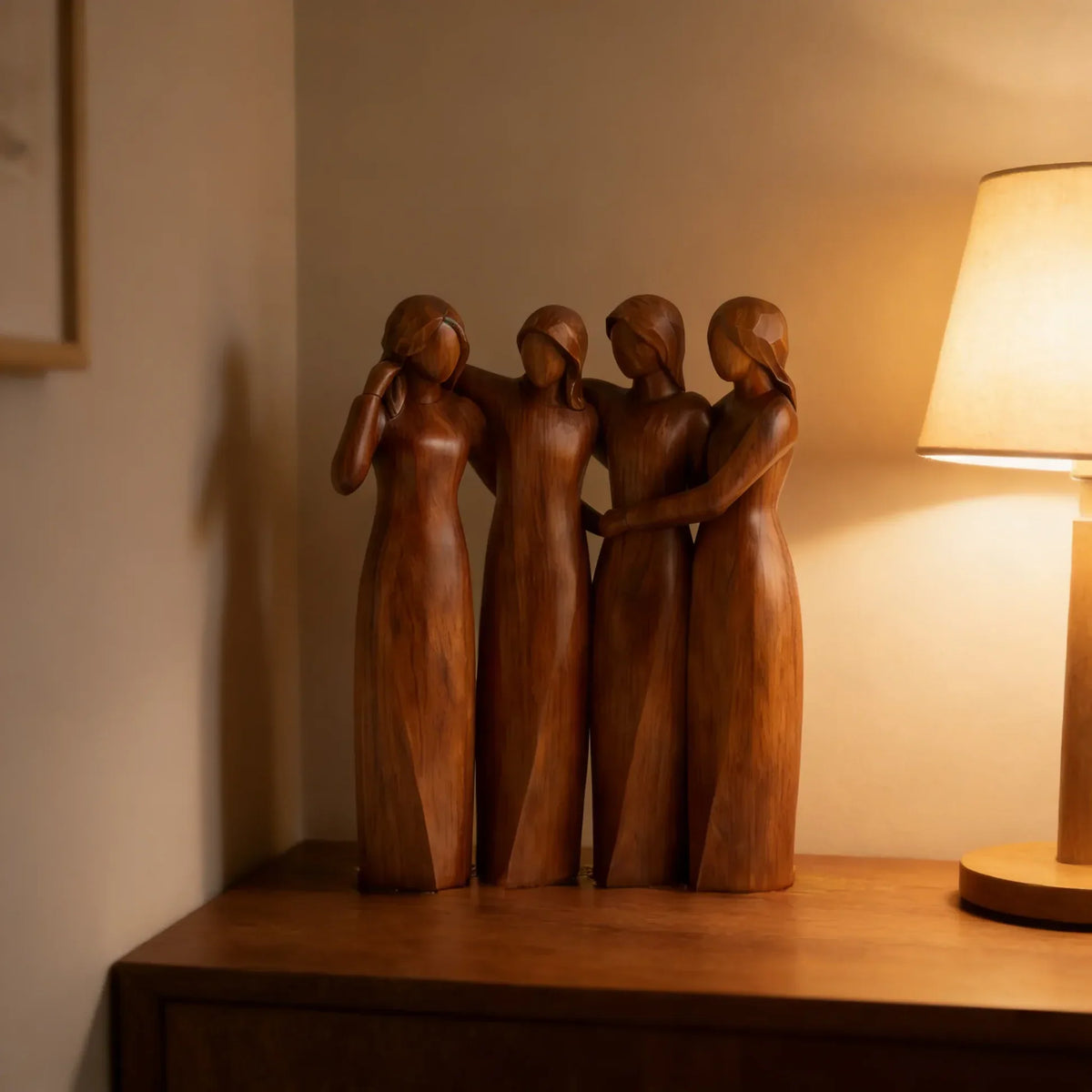 Sistora | Resin Sisters Sculpture with Wood Grain Finish | Friendship Gift for Home Decor