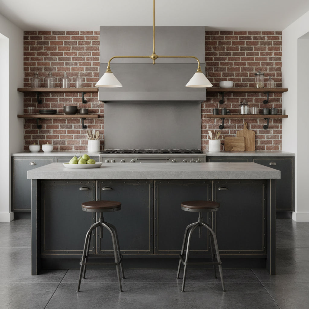 Brass Two-Head Pendant Light with Ceramic Shades | Kitchen Island Fixture