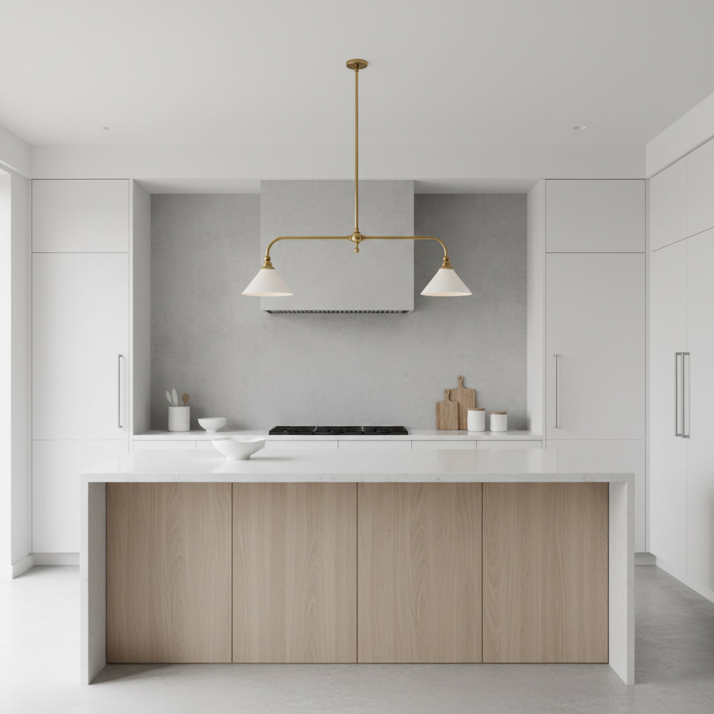 Brass Two-Head Pendant Light with Ceramic Shades | Kitchen Island Fixture