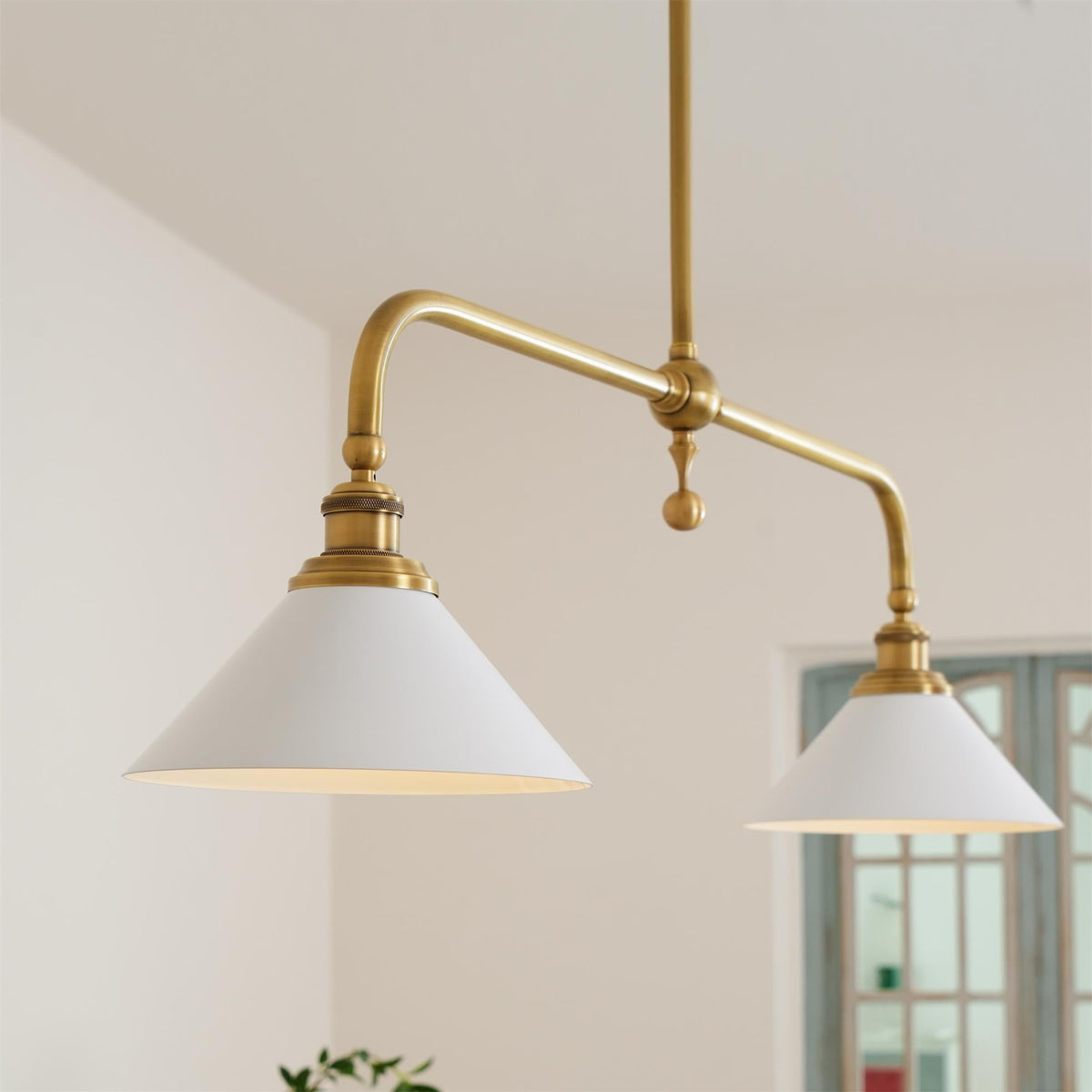 Brass Two-Head Pendant Light with Ceramic Shades | Kitchen Island Fixture