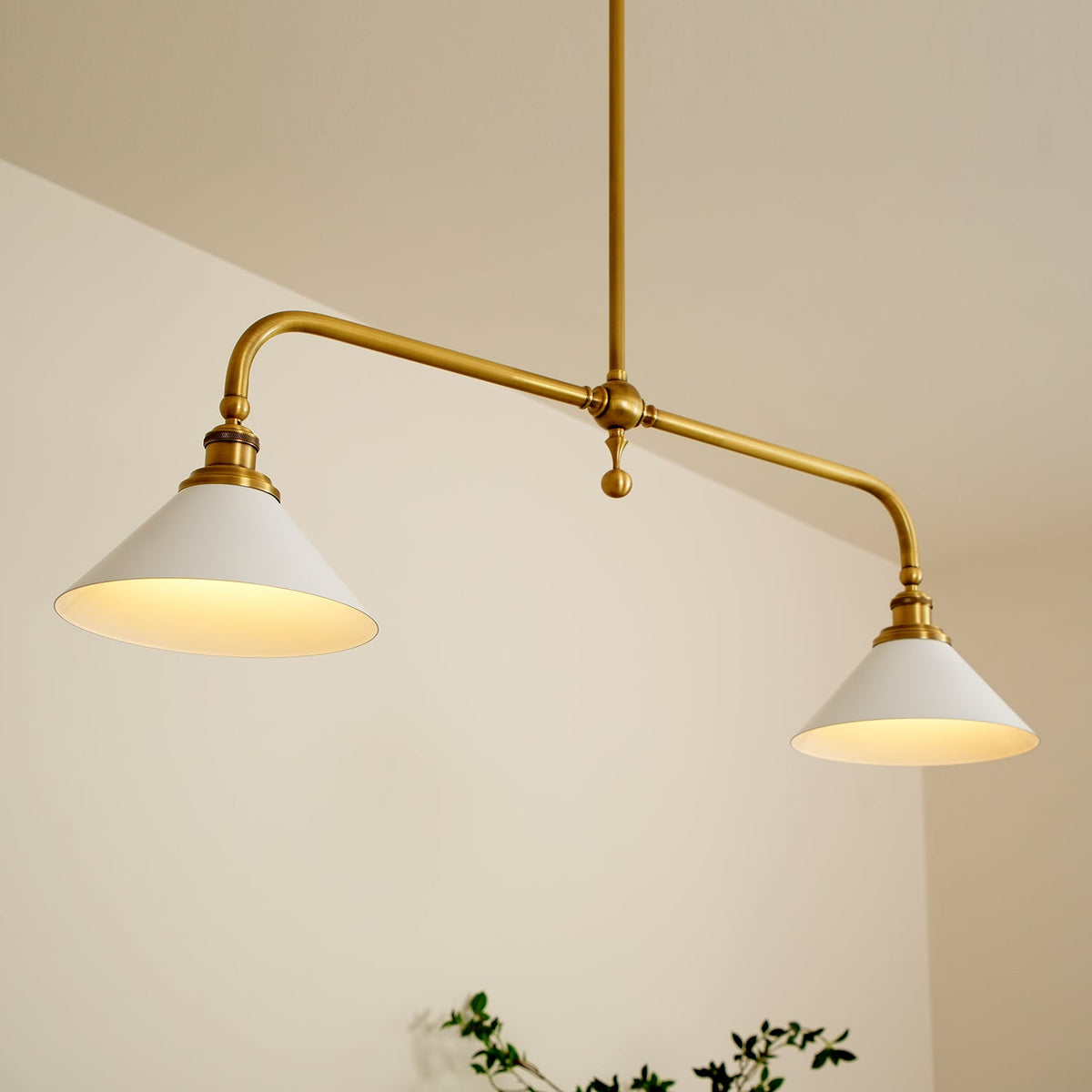 Brass Two-Head Pendant Light with Ceramic Shades | Kitchen Island Fixture