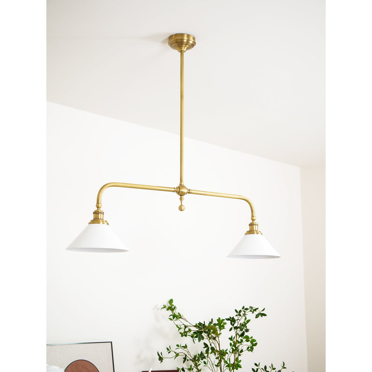 Brass Two-Head Pendant Light with Ceramic Shades | Kitchen Island Fixture