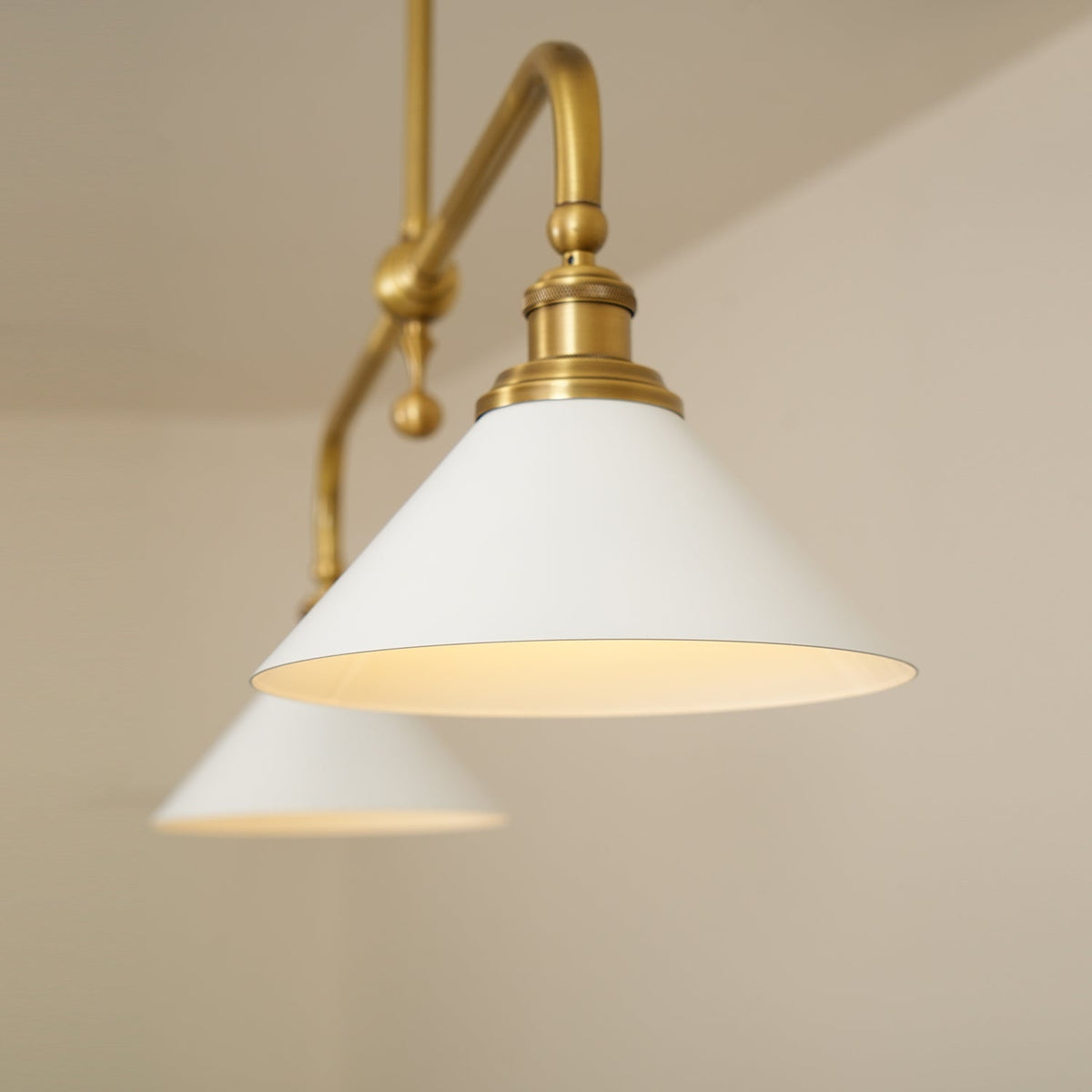 Brass Two-Head Pendant Light with Ceramic Shades | Kitchen Island Fixture