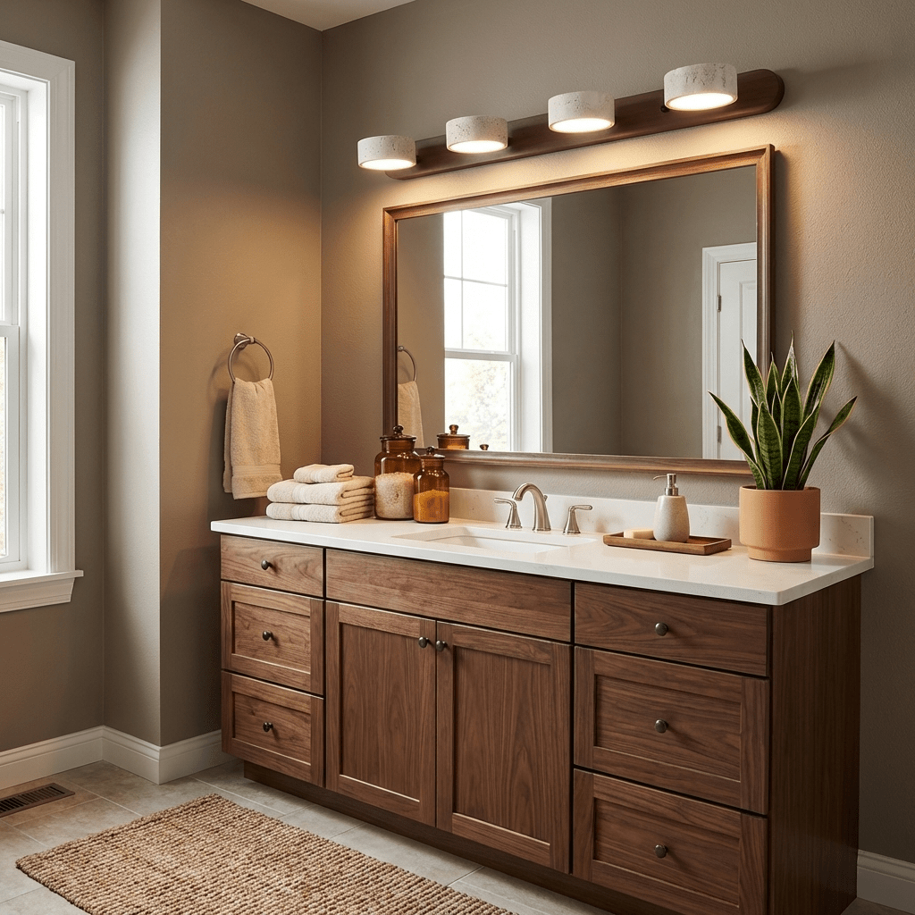 Travertine Stone Wall Sconce with Dimmable LED | Natural Wood Accent for Warm Ambient Glow
