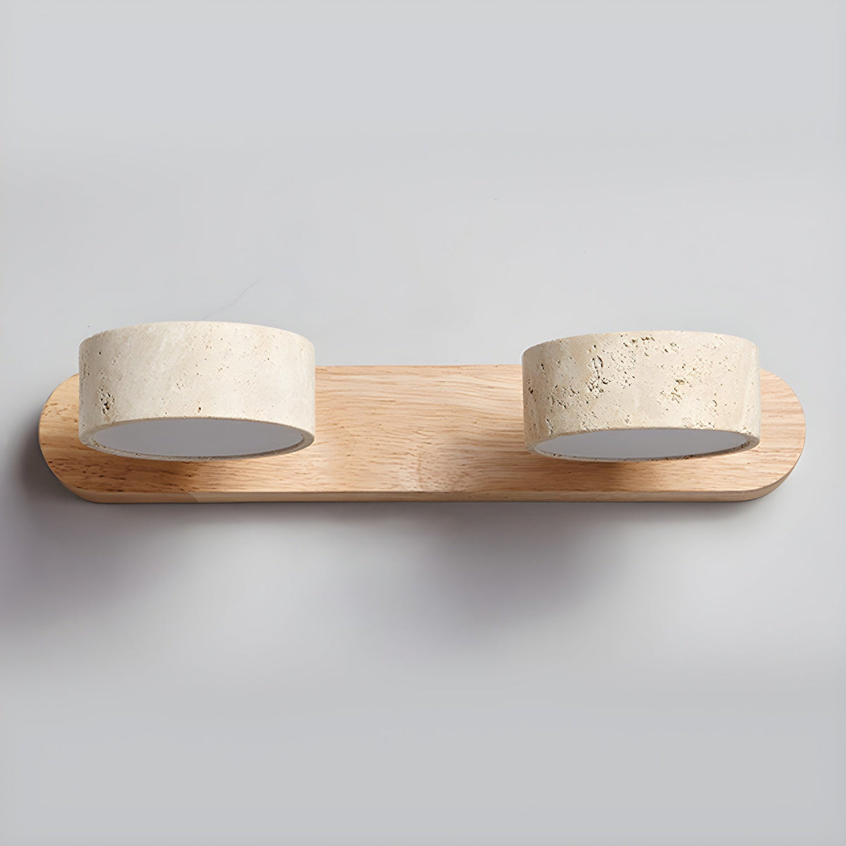 Travertine Stone Wall Sconce with Dimmable LED | Natural Wood Accent for Warm Ambient Glow
