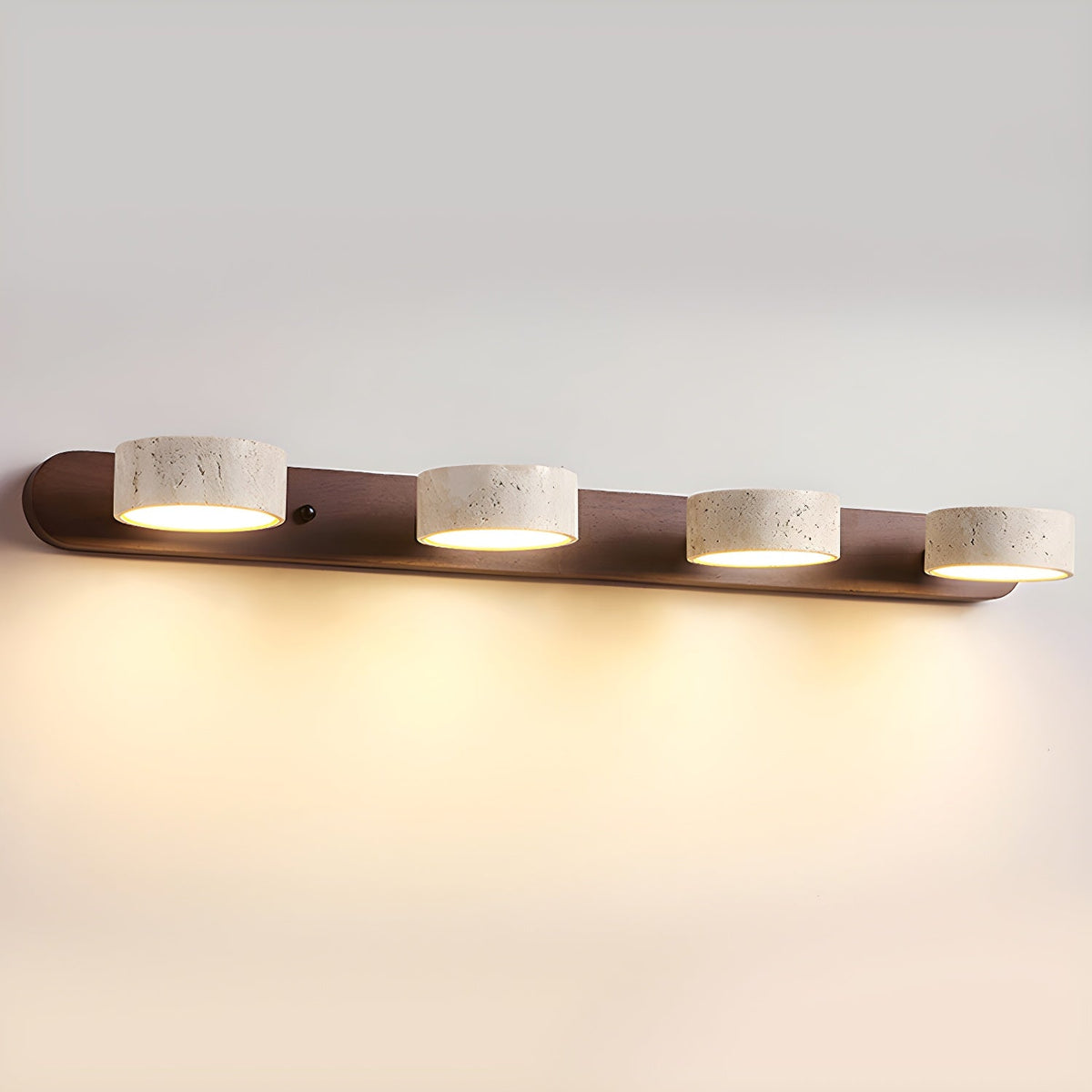 Travertine Stone Wall Sconce with Dimmable LED | Natural Wood Accent for Warm Ambient Glow