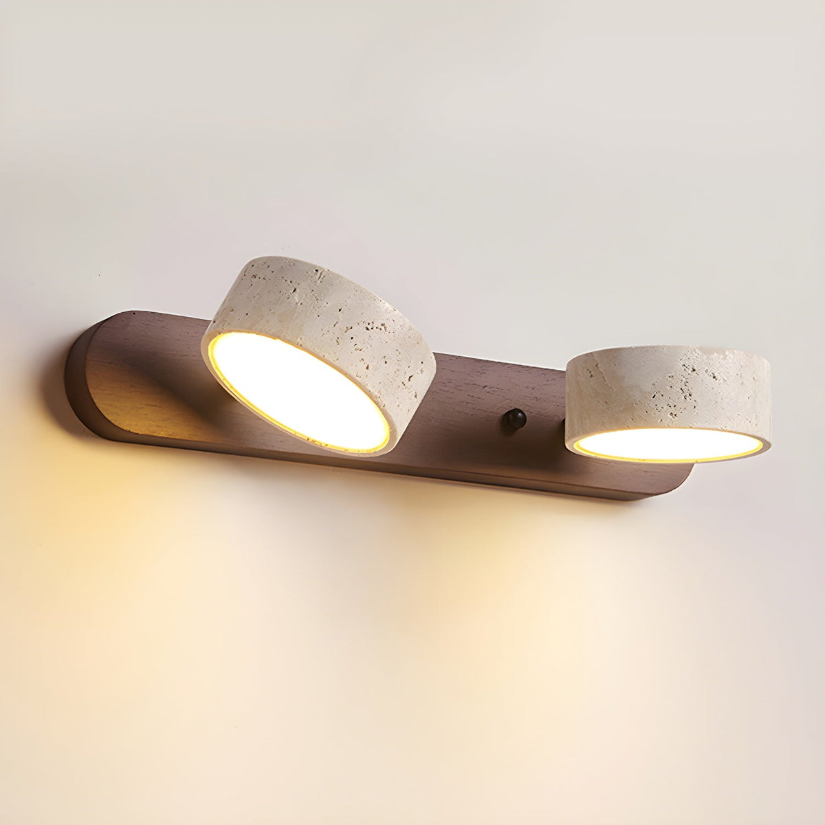 Travertine Stone Wall Sconce with Dimmable LED | Natural Wood Accent for Warm Ambient Glow