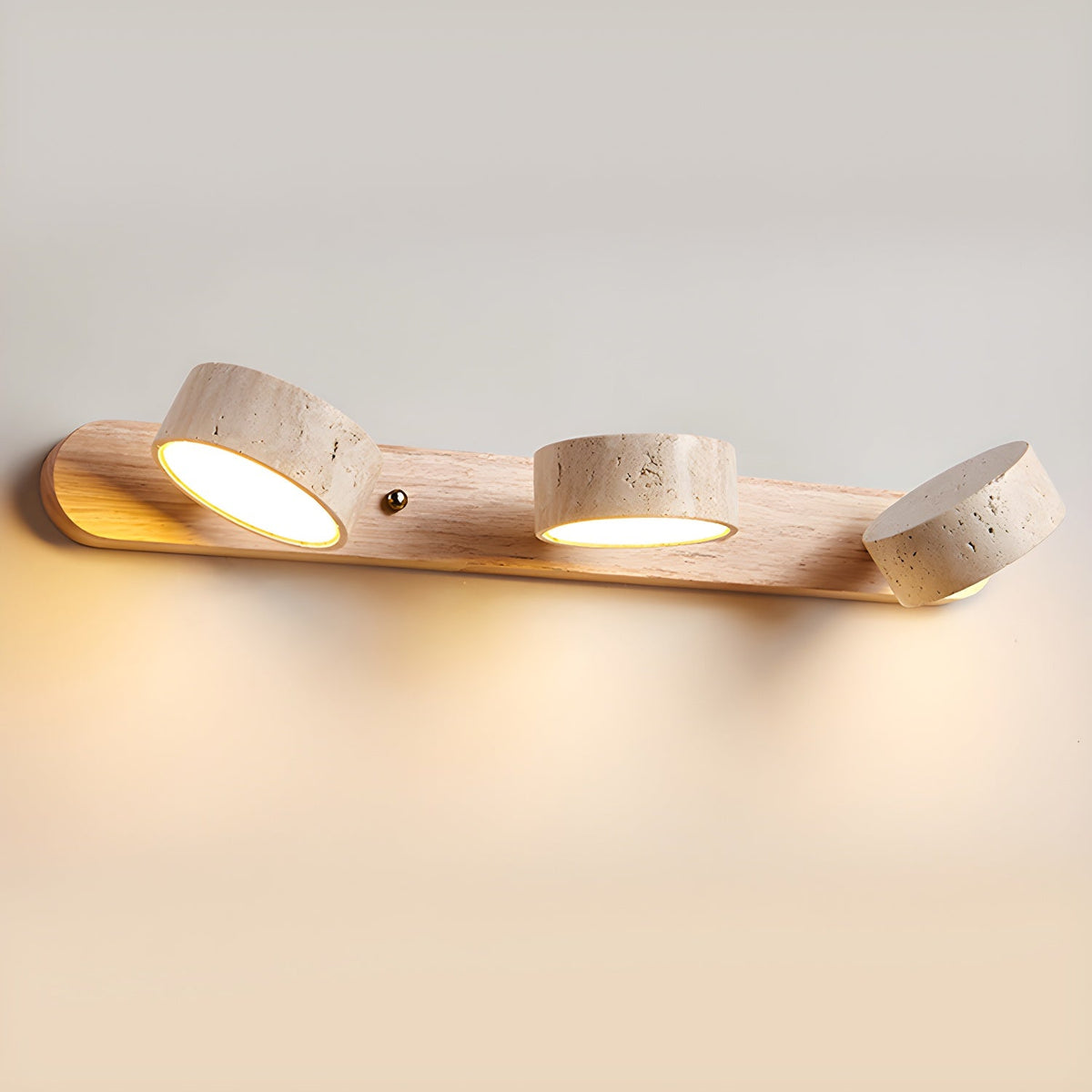 Travertine Stone Wall Sconce with Dimmable LED | Natural Wood Accent for Warm Ambient Glow
