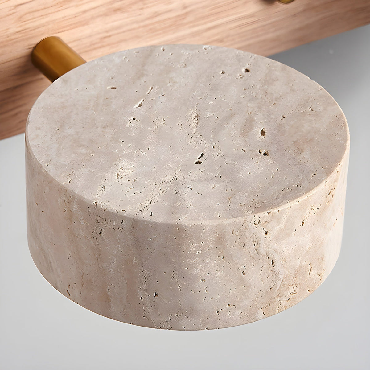 Travertine Stone Wall Sconce with Dimmable LED | Natural Wood Accent for Warm Ambient Glow