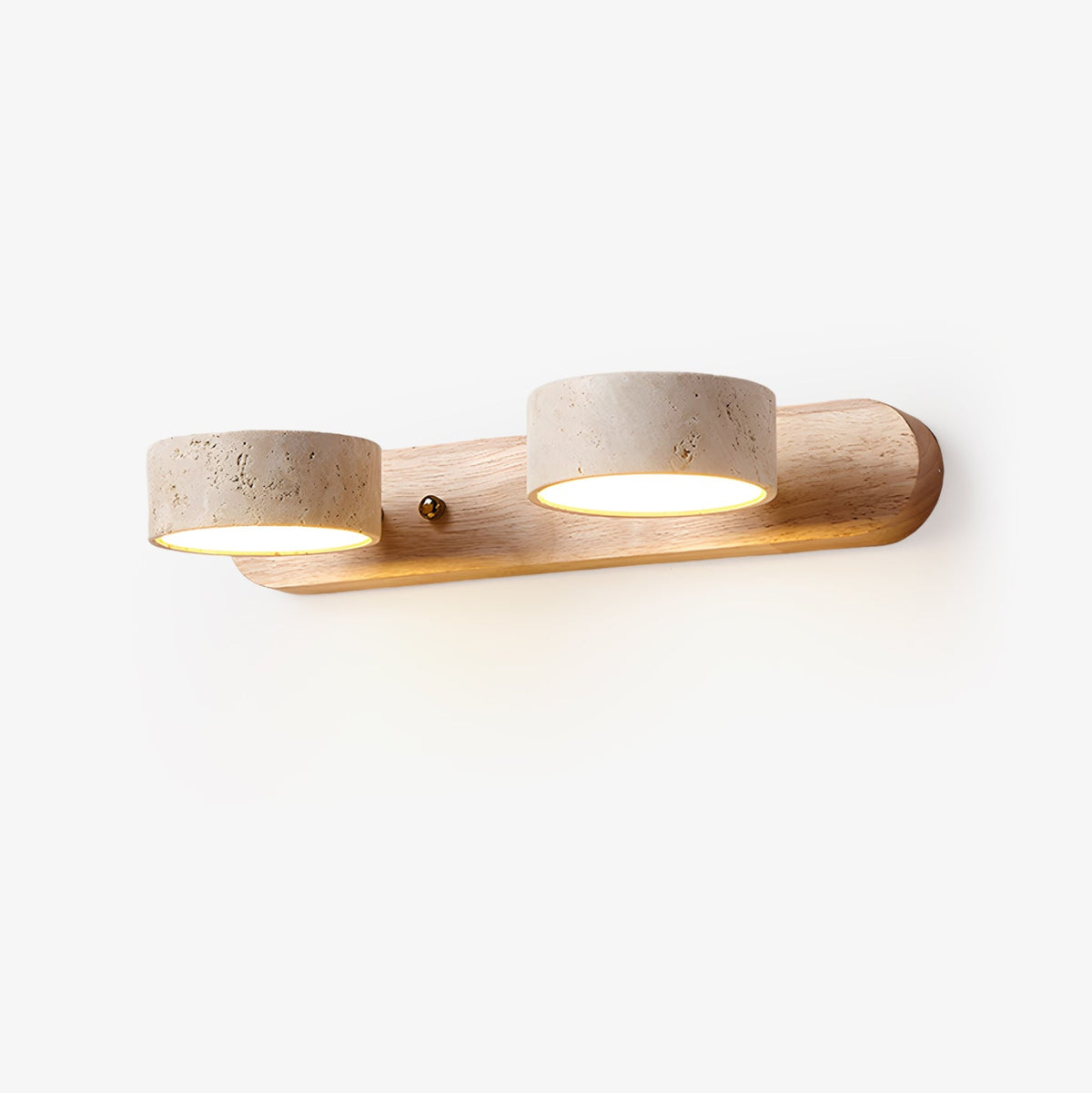 Travertine Stone Wall Sconce with Dimmable LED | Natural Wood Accent for Warm Ambient Glow
