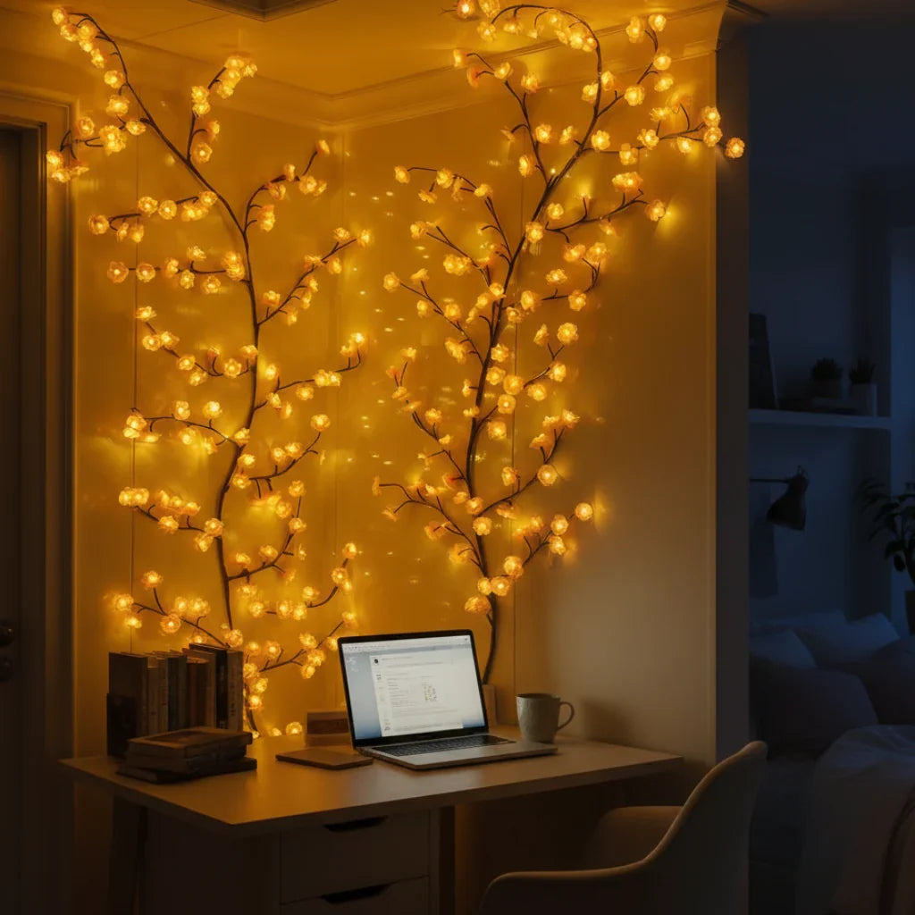 Blossara | USB LED Cherry Blossom Branch Lights with 3 Modes | Bendable Wall Decor