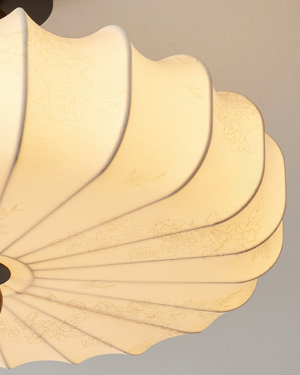 Rosa | Flush Mount LED Ceiling Light with Floral Fabric Shade, Walnut Canopy for Bedroom