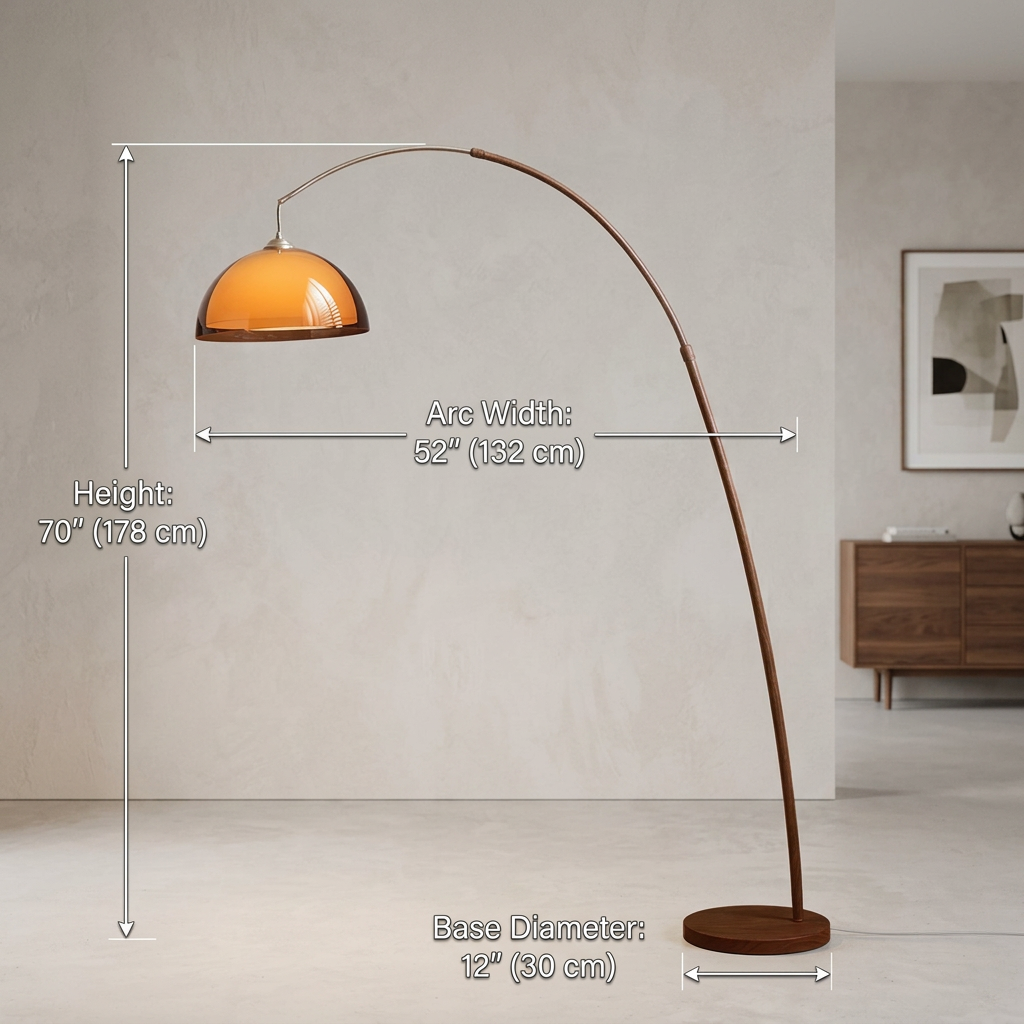 Arcova | Arc Floor Lamp with Amber Dome Shade | Adjustable Height Lamp for Reading Nooks