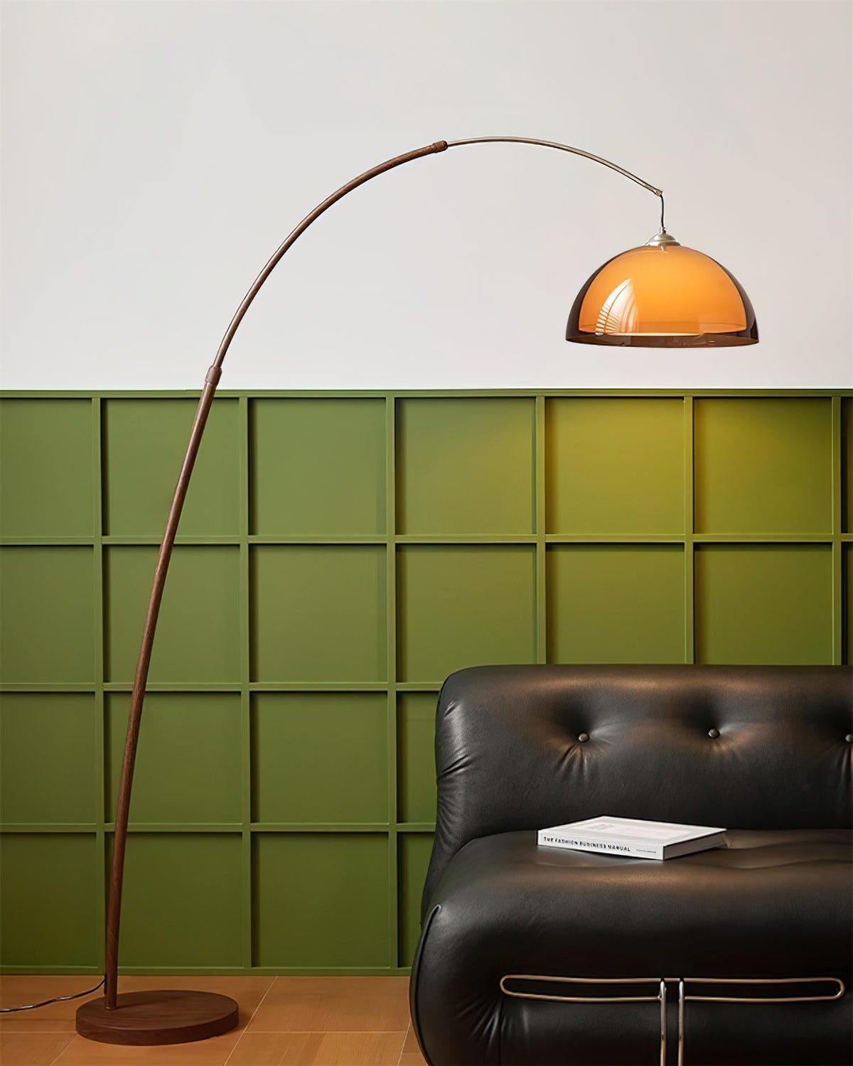 Arcova | Arc Floor Lamp with Amber Dome Shade | Adjustable Height Lamp for Reading Nooks