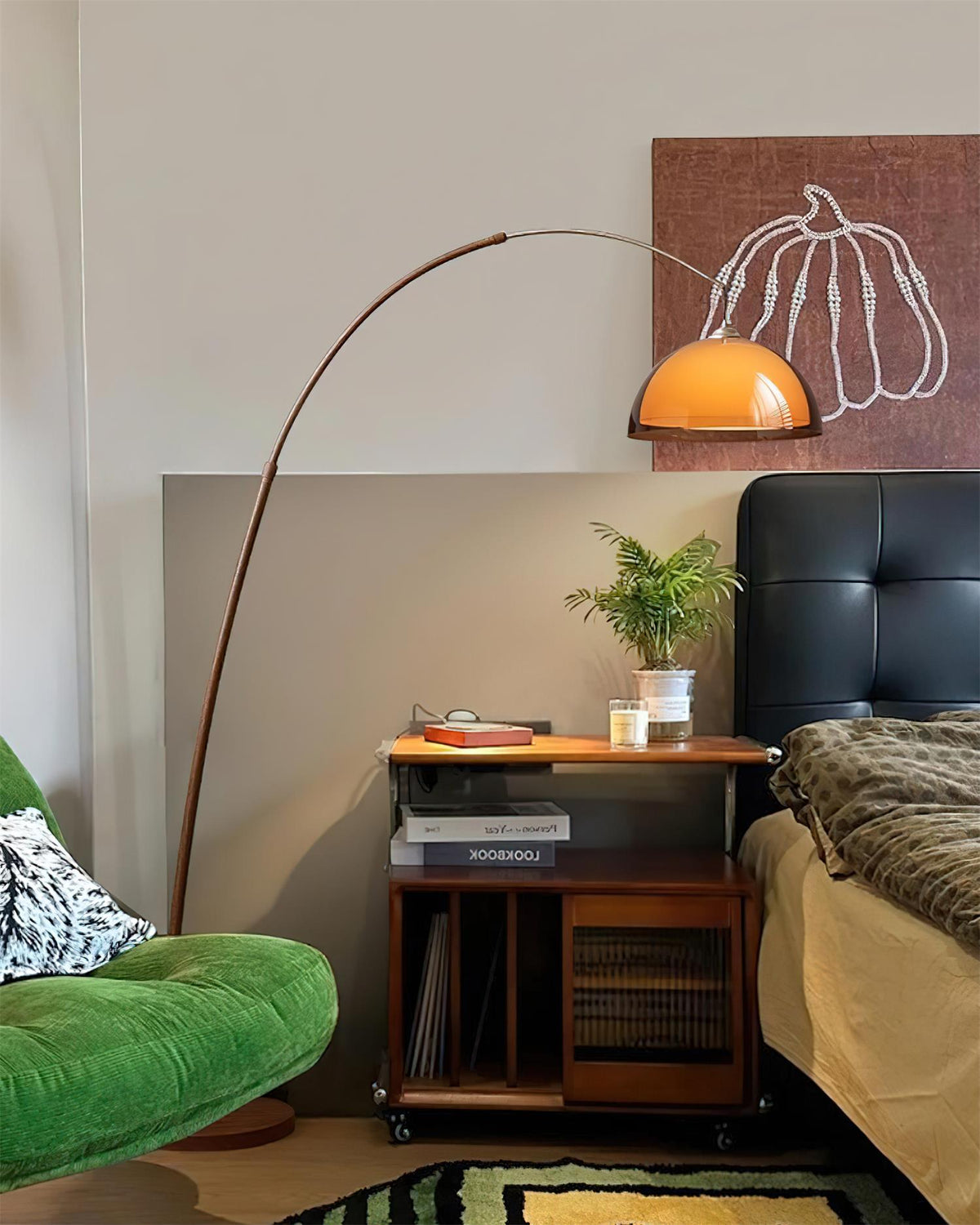Arcova | Arc Floor Lamp with Amber Dome Shade | Adjustable Height Lamp for Reading Nooks