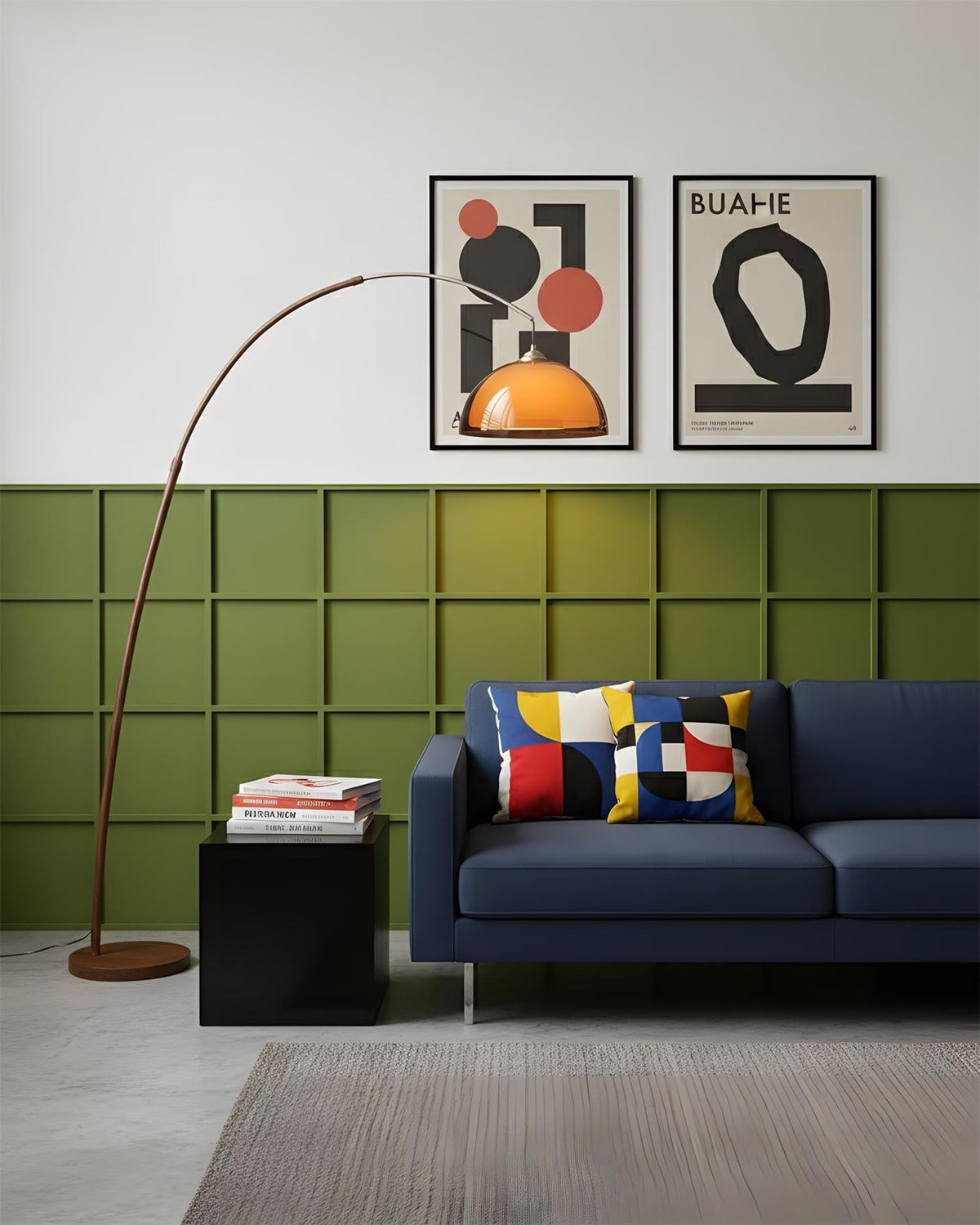 Arcova | Arc Floor Lamp with Amber Dome Shade | Adjustable Height Lamp for Reading Nooks