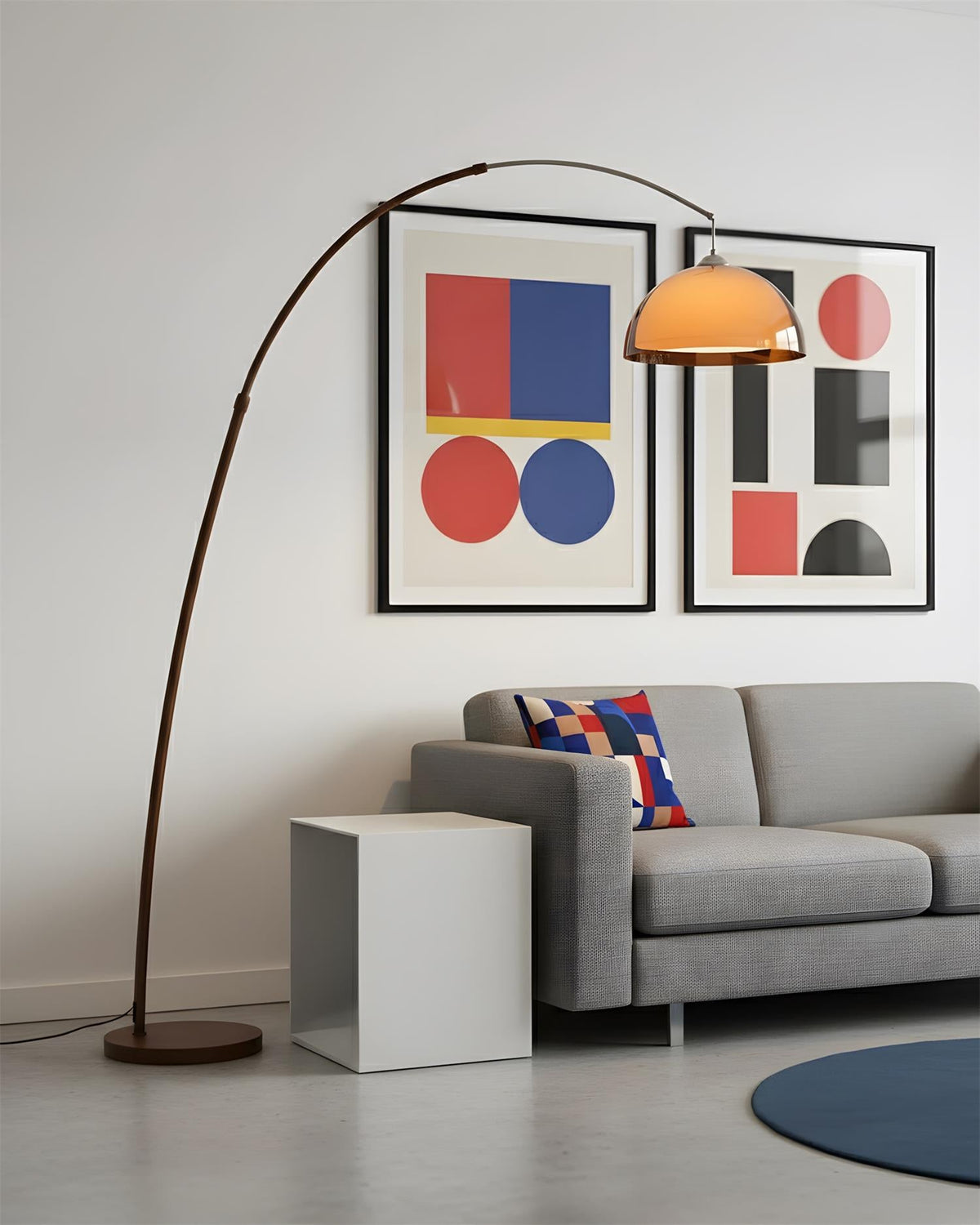 Arcova | Arc Floor Lamp with Amber Dome Shade | Adjustable Height Lamp for Reading Nooks
