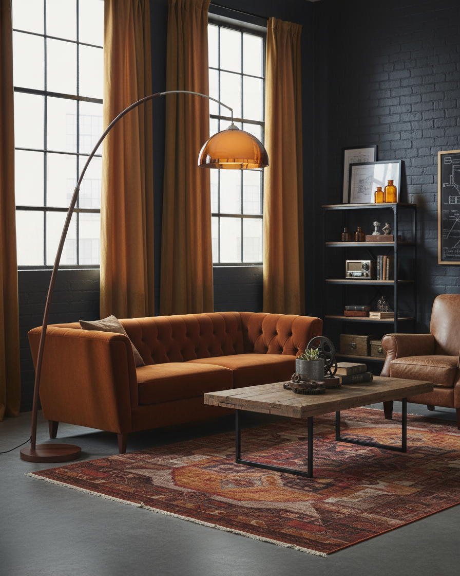 Arcova | Arc Floor Lamp with Amber Dome Shade | Adjustable Height Lamp for Reading Nooks