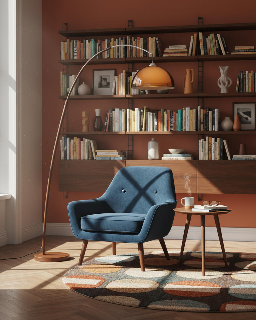 Arcova | Arc Floor Lamp with Amber Dome Shade | Adjustable Height Lamp for Reading Nooks