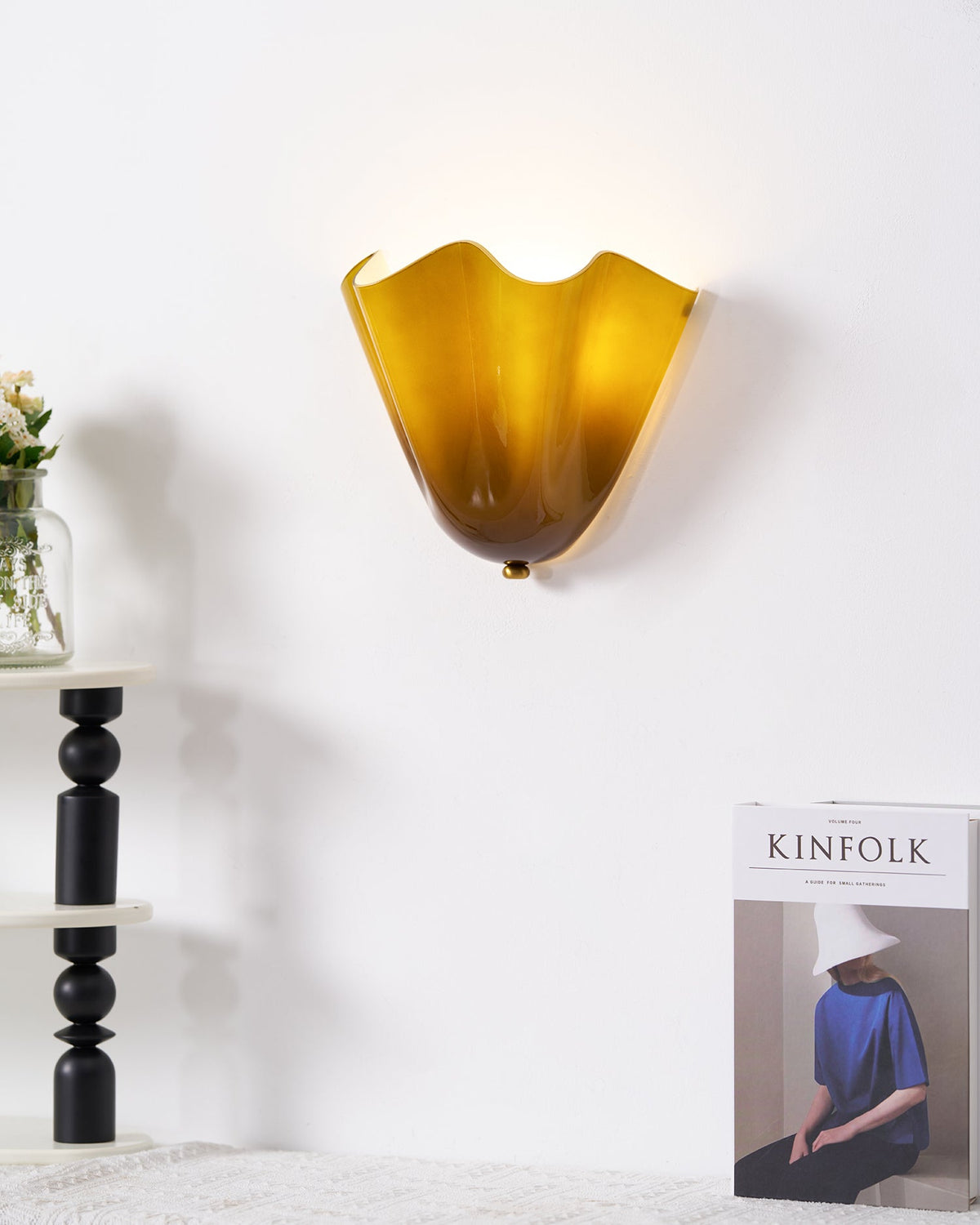 Petala | Hand Blown Glass Wall Sconce with Curved Shade, Dimmable Wall Lamp for Bedrooms