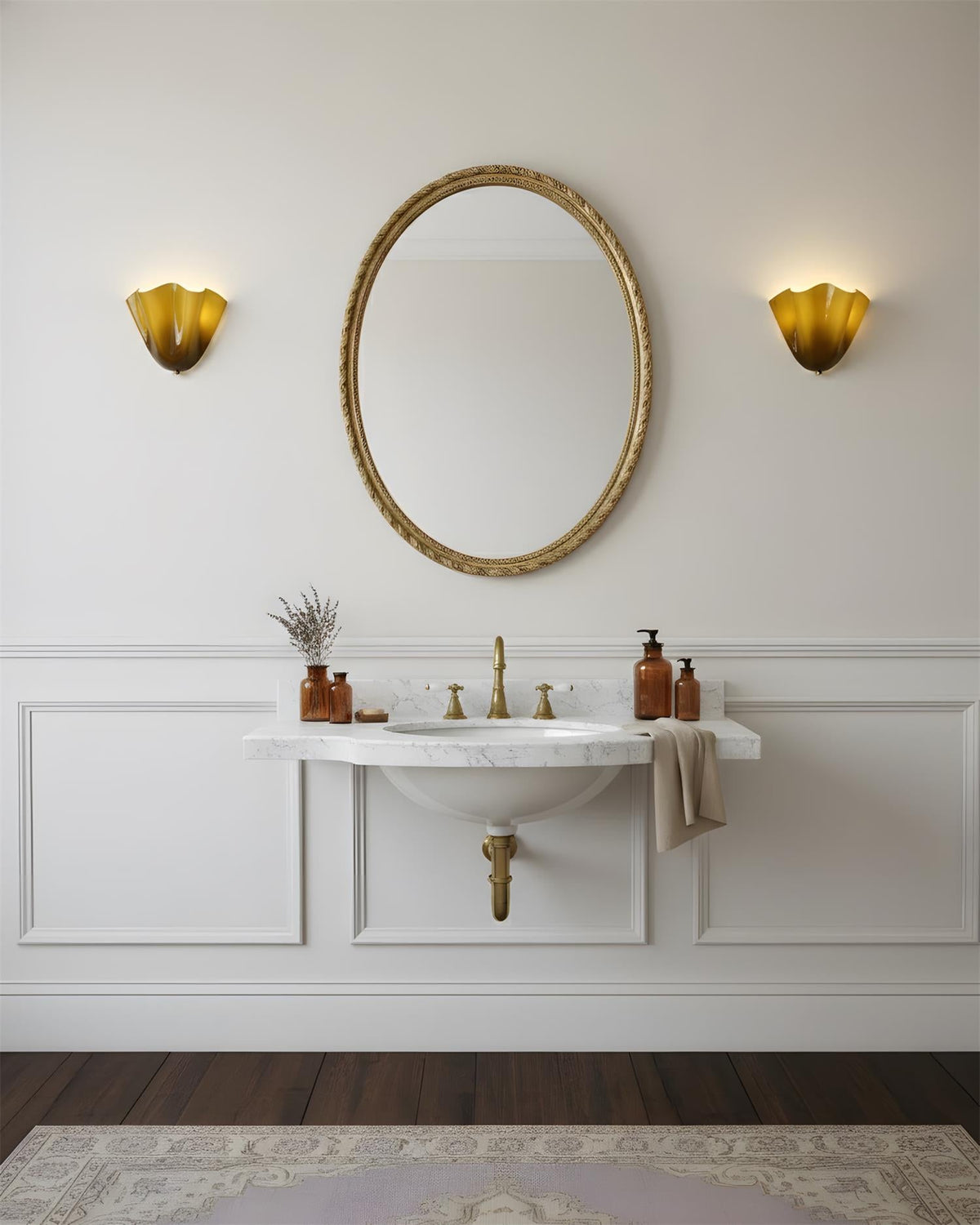 Petala | Hand Blown Glass Wall Sconce with Curved Shade, Dimmable Wall Lamp for Bedrooms