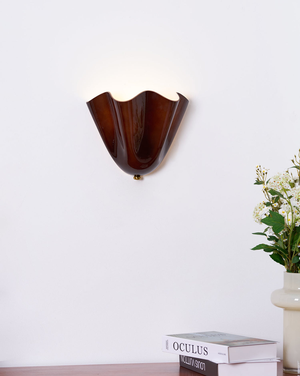 Petala | Hand Blown Glass Wall Sconce with Curved Shade, Dimmable Wall Lamp for Bedrooms