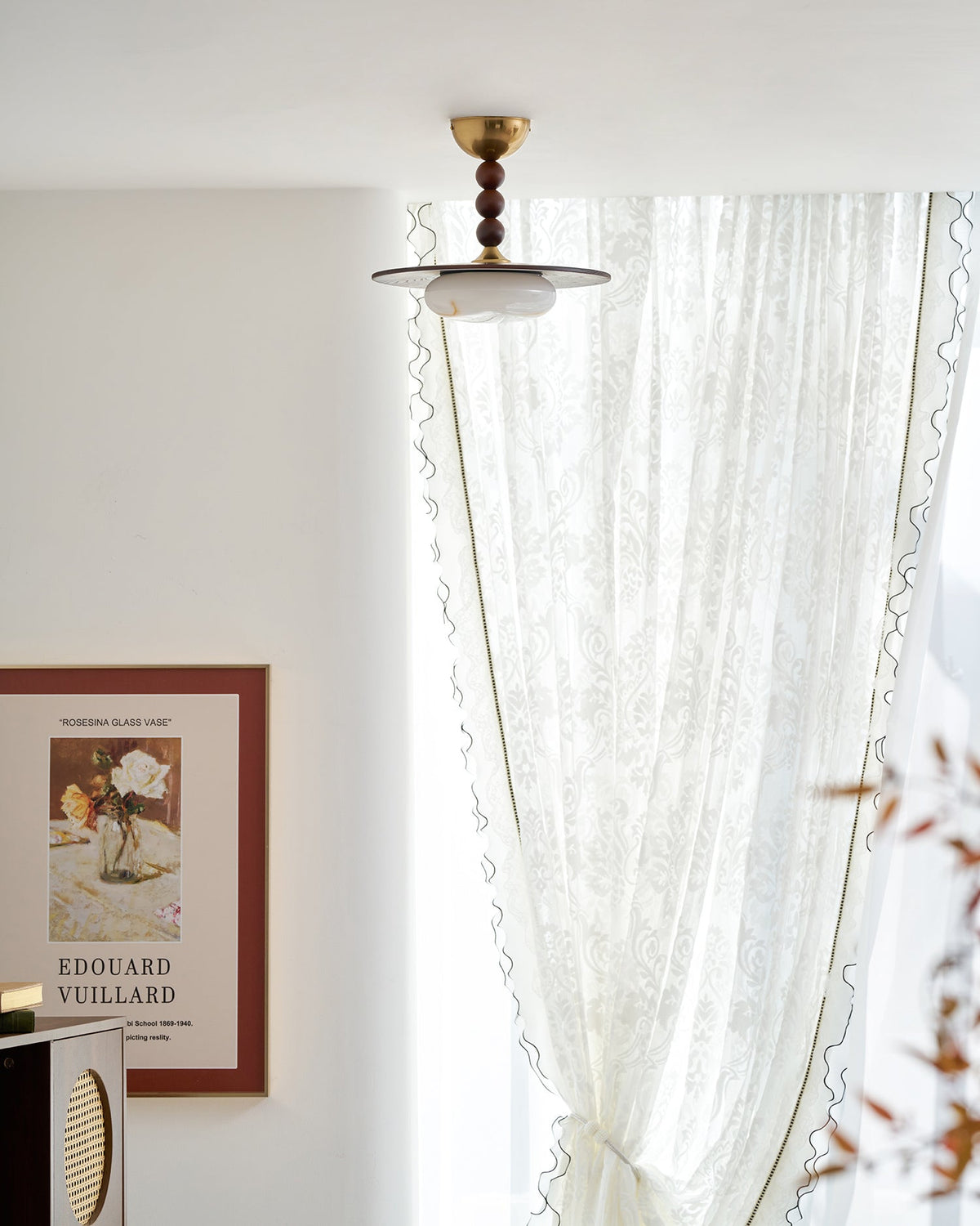 Woodlume | Walnut Flush Mount Ceiling Light with Alabaster Shade | Warm LED for Bedrooms