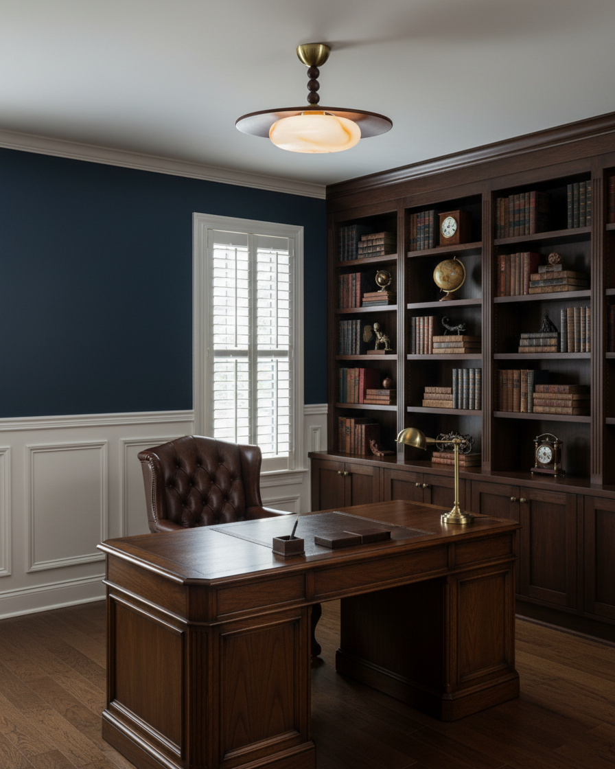 Woodlume | Walnut Flush Mount Ceiling Light with Alabaster Shade | Warm LED for Bedrooms