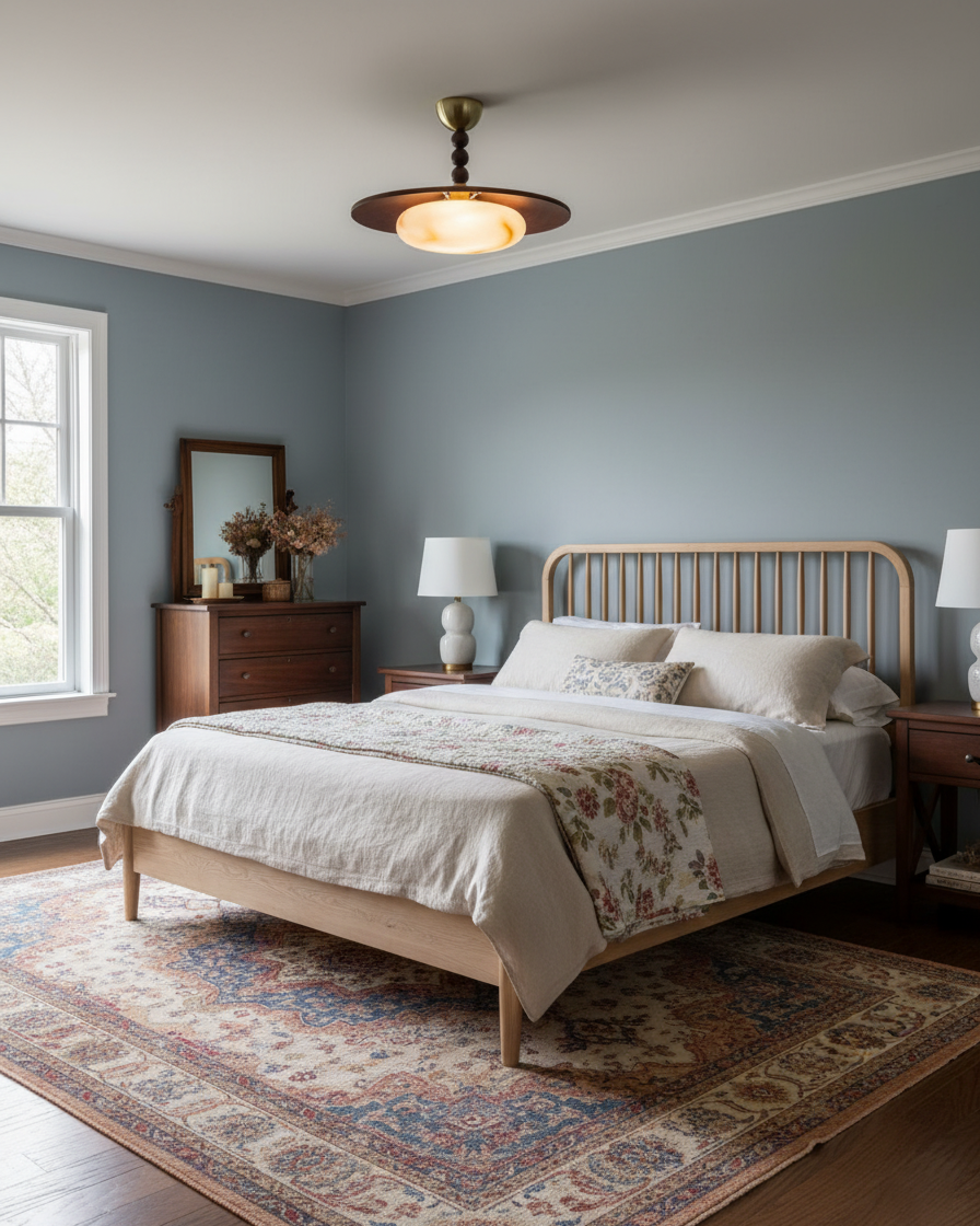 Woodlume | Walnut Flush Mount Ceiling Light with Alabaster Shade | Warm LED for Bedrooms