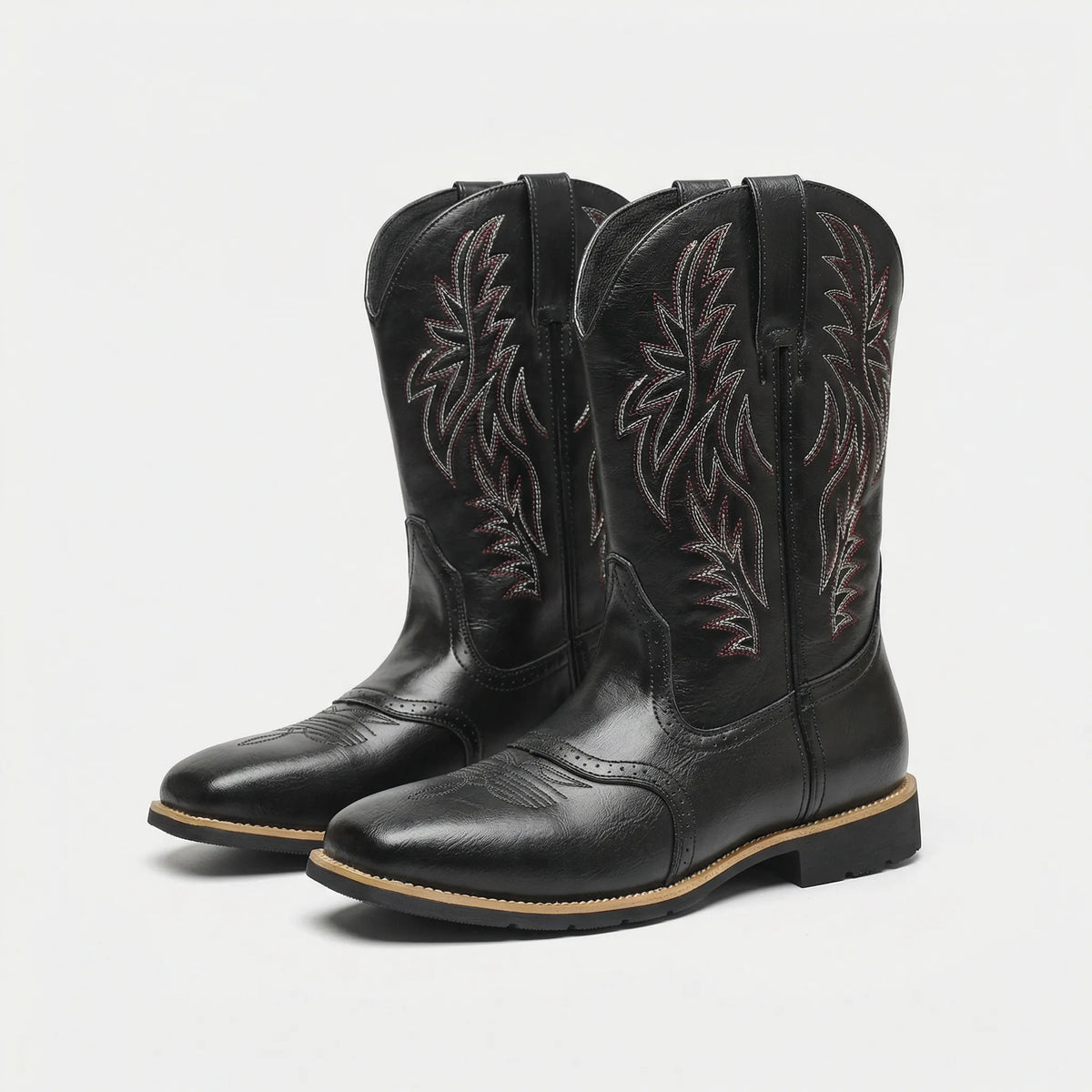 Calf-Length Cowboy Style Boots with Stacked Heel | Western Boots for Men