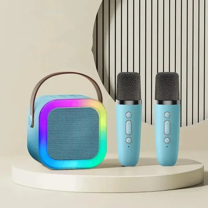 Portable Bluetooth Karaoke Speaker with 2 Wireless Mics & LED Lights Party System