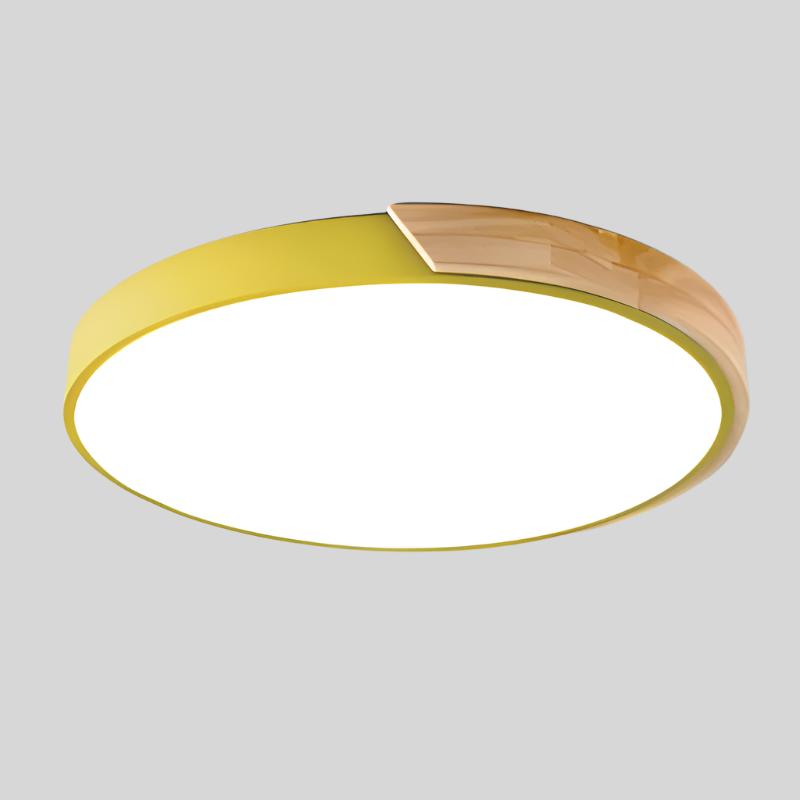 Nordic Wooden LED Ceiling Light Macaroon Round Flush Mount Lamp