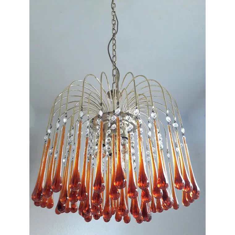 Amberglow Series | Amber Murano-Style Glass Chandelier with Crystal Accents for Dining