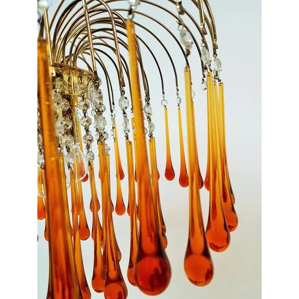 Amberglow Series | Amber Murano-Style Glass Chandelier with Crystal Accents for Dining