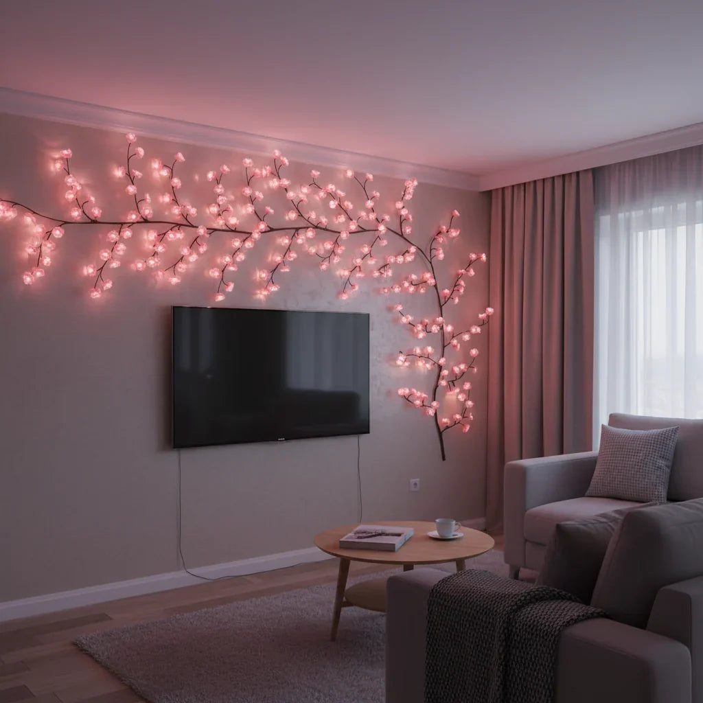 Blossara | USB LED Cherry Blossom Branch Lights with 3 Modes | Bendable Wall Decor